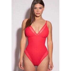 Ta3 Meshy Hot Coral Women's One-Piece Shaping Swimsuit Size XS Regular NWT
